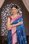 Kashi ~ Handloom Banarasi High Quality Pure Silk Saree in Dark Blue and Pink (Silk Mark Certified)
