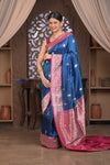 Kashi ~ Handloom Banarasi High Quality Pure Silk Saree in Dark Blue and Pink (Silk Mark Certified)