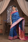 Kashi ~ Handloom Banarasi High Quality Pure Silk Saree in Dark Blue and Pink (Silk Mark Certified)