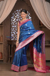 Kashi ~ Handloom Banarasi High Quality Pure Silk Saree in Dark Blue and Pink (Silk Mark Certified)