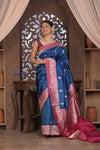 Kashi ~ Handloom Banarasi High Quality Pure Silk Saree in Dark Blue and Pink (Silk Mark Certified)