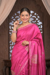 Bengal Gatha ~ Handloom Tussar Silk Saree with Floral Hand Embroidery in Pink