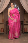 Bengal Gatha ~ Handloom Tussar Silk Saree with Floral Hand Embroidery in Pink