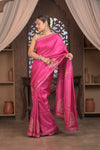 Bengal Gatha ~ Handloom Tussar Silk Saree with Floral Hand Embroidery in Pink