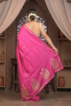 Bengal Gatha ~ Handloom Tussar Silk Saree with Floral Hand Embroidery in Pink