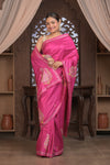 Bengal Gatha ~ Handloom Tussar Silk Saree with Floral Hand Embroidery in Pink