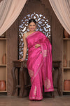 Bengal Gatha ~ Handloom Tussar Silk Saree with Floral Hand Embroidery in Pink