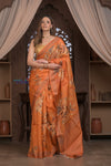 Bengal Gatha ~ Handloom Tussar Kota Silk Saree with Digital Print in Orange