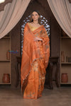 Bengal Gatha ~ Handloom Tussar Kota Silk Saree with Digital Print in Orange