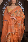 Bengal Gatha ~ Handloom Tussar Kota Silk Saree with Digital Print in Orange