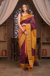 Bengal Gatha ~ Designer Chanderi Cotton Silk Saree with Digital Bandhani Print in Maroon and Yellow