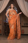 Bengal Gatha ~ Handloom Tussar Kota Silk Saree with Digital Print in Orange