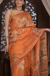 Bengal Gatha ~ Handloom Tussar Kota Silk Saree with Digital Print in Orange