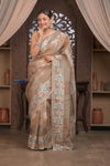 Bengal Gatha ~ Handloom Kora Silk Saree with Hand Embroidery in Off White