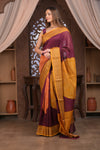 Bengal Gatha ~ Designer Chanderi Cotton Silk Saree with Digital Bandhani Print in Maroon and Yellow