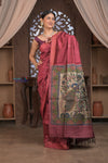 Bengal Gatha ~ Handloom Dupion Silk Saree with Madhubani Digital Print in Mauve Pink