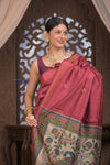 Bengal Gatha ~ Handloom Dupion Silk Saree with Madhubani Digital Print in Mauve Pink