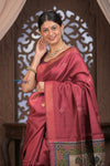 Bengal Gatha ~ Handloom Dupion Silk Saree with Madhubani Digital Print in Mauve Pink