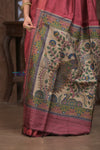 Bengal Gatha ~ Handloom Dupion Silk Saree with Madhubani Digital Print in Mauve Pink