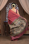 Bengal Gatha ~ Handloom Dupion Silk Saree with Madhubani Digital Print in Mauve Pink