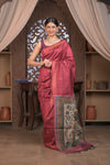 Bengal Gatha ~ Handloom Dupion Silk Saree with Madhubani Digital Print in Mauve Pink