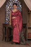 Bengal Gatha ~ Handloom Dupion Silk Saree with Madhubani Digital Print in Mauve Pink