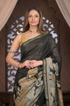 Bengal Gatha ~ Designer Chanderi Cotton Silk Saree with Digital Print in Black