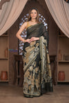 Bengal Gatha ~ Designer Chanderi Cotton Silk Saree with Digital Print in Black