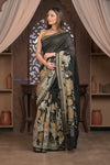 Bengal Gatha ~ Designer Chanderi Cotton Silk Saree with Digital Print in Black