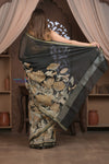 Bengal Gatha ~ Designer Chanderi Cotton Silk Saree with Digital Print in Black