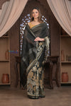 Bengal Gatha ~ Designer Chanderi Cotton Silk Saree with Digital Print in Black