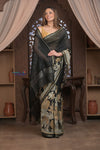 Bengal Gatha ~ Designer Chanderi Cotton Silk Saree with Digital Print in Black