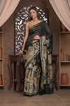 Bengal Gatha ~ Designer Chanderi Cotton Silk Saree with Digital Print in Black