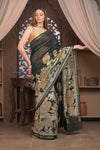 Bengal Gatha ~ Designer Chanderi Cotton Silk Saree with Digital Print in Black