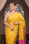 Bengal Gatha ~ Handloom Tussar Silk Saree with Digital Print in Pink and Yellow