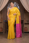 Bengal Gatha ~ Handloom Tussar Silk Saree with Digital Print in Pink and Yellow