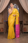 Bengal Gatha ~ Handloom Tussar Silk Saree with Digital Print in Pink and Yellow