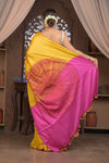 Bengal Gatha ~ Handloom Tussar Silk Saree with Digital Print in Pink and Yellow
