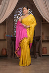 Bengal Gatha ~ Handloom Tussar Silk Saree with Digital Print in Pink and Yellow