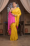 Bengal Gatha ~ Handloom Tussar Silk Saree with Digital Print in Pink and Yellow