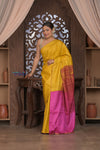 Bengal Gatha ~ Handloom Tussar Silk Saree with Digital Print in Pink and Yellow