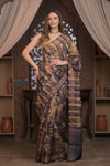 Bengal Gatha ~ Handloom Pure Silk Saree with Digital Print in Black