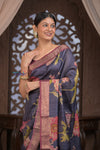 Bengal Gatha ~ Handloom Tussar Silk Saree with Digital Print in Midnight Blue