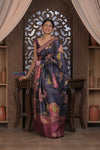 Bengal Gatha ~ Handloom Tussar Silk Saree with Digital Print in Midnight Blue