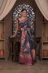 Bengal Gatha ~ Handloom Tussar Silk Saree with Digital Print in Midnight Blue