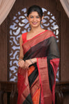 Bengal Gatha ~ Designer Chanderi Cotton Silk Saree with Digital Bandhani Print in Black and Red
