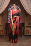 Bengal Gatha ~ Designer Chanderi Cotton Silk Saree with Digital Bandhani Print in Black and Red