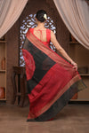 Bengal Gatha ~ Designer Chanderi Cotton Silk Saree with Digital Bandhani Print in Black and Red