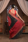 Bengal Gatha ~ Designer Chanderi Cotton Silk Saree with Digital Bandhani Print in Black and Red