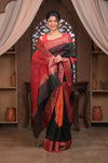Bengal Gatha ~ Designer Chanderi Cotton Silk Saree with Digital Bandhani Print in Black and Red